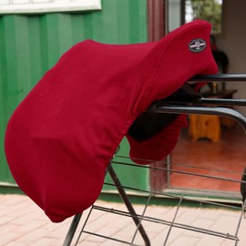 Harrison Howard Fleece Saddle Cover for GP/Close Contact Saddles, Dust Protection, Machine Washable, Elastic Fit - Red