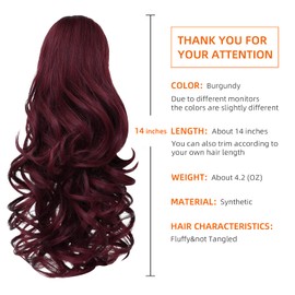 HSPCYGG Burgundy Ponytail Hair Extensions Synthetic Claw Clip Pony Tail 14" Wavy 4.2 Oz Fake Hairpieces Women&Girls Yaki Fluffy¬ Tangled
