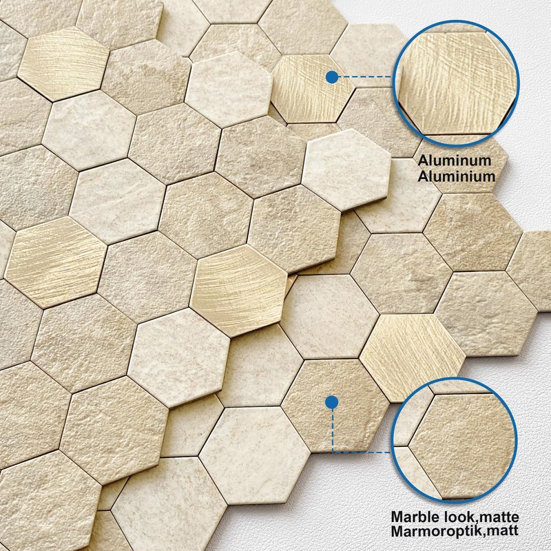 MOFIT Hexagon Peel and Stick Backsplash Tiles Kitchen,Self-Adhesive Metal and