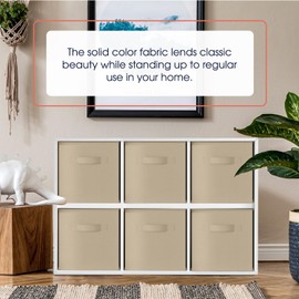 Ornavo Home Foldable Collapsible Kallax Storage Box Bins Shelf Basket Cube Organizer With Dual Handles - Set of 6 - 13 x 15 x 13 - Beige