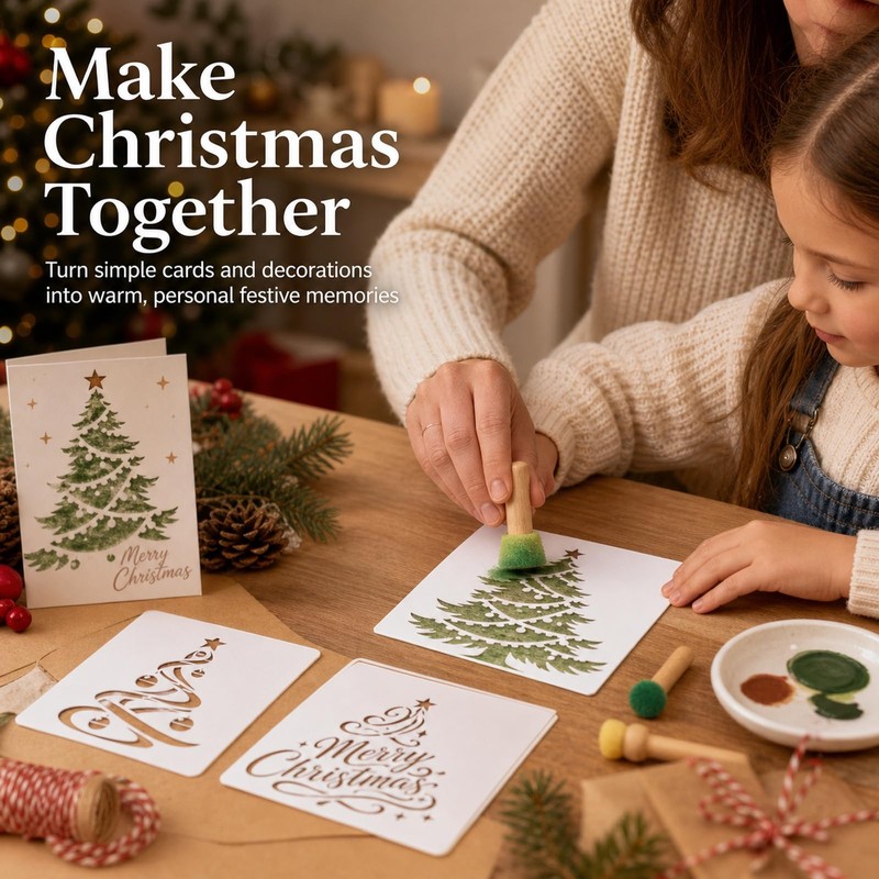 16 Christmas Stencils, 15 x 15 cm Tree and Forest