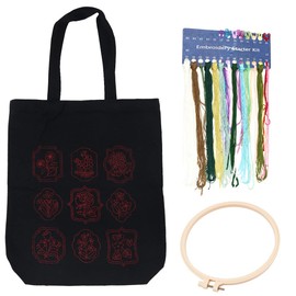 Namvo Canvas Tote Bag Embroidery Kit for Beginners with Pattern and Instructions, Includes Embroidery Bag with Floral Pattern, Bamboo Embroidery Frame, Colour and Needles