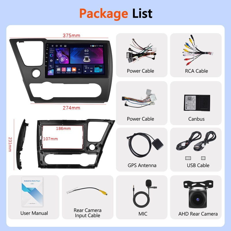 Motorsi [4+64G] Car Stereo Radio for Honda Civic 2013 2014