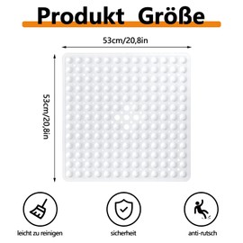 Non-Slip Shower Mat, Bath Mat, Non-Slip Shower Mat, 53 x 53 cm, Non-Slip Mat for Shower, Machine Washable Bath Mat, Non-Slip Mat, Bathtub, White