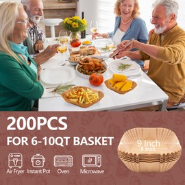 UBeesize UBeesize 9-Inch Air Fryer Parchment Liners - 200 Pack, Square Non-Stick Disposable Paper Sheets for Microwave & Air Fryers, Unbleached Baking Sheets (8-Inch Base)