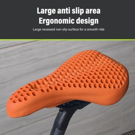 Silicone Bike Seat Cushion for Men Women, Soft Comfortable Honeycomb Anti Slip Bike Seat Cover Road Saddles Kushion for Outdoor or Indoor, 11.4 * 7.5in (Orange)