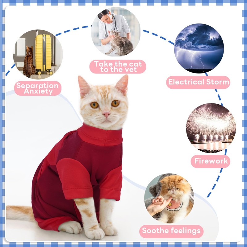 Adjustable Calming Suit Cat Clothes with Zipper, Anxiety Jacket Vest,