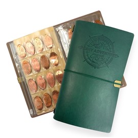 Pennybandz The Penny Journal Holds 146 Coins the Ultimate Souvenir Penny Collecting Book for your Coin Collection Holds 128 Pressed Pennies and 18 Pressed Quarters or Nickels (Forest Green)