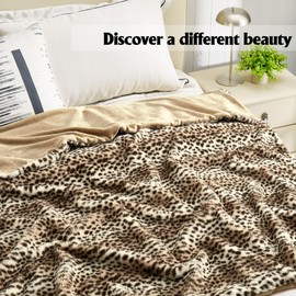 JONIYEAR Cozy Plush Striped Brown Cheetah Faux Rabbit Fur Blanket 50" x 60",Decorative Thick Fuzzy Leopard Lap Blanket for Women, Soft Fluffy Animal Printed Shaggy Blanket,Warm Blanket for Winter Fall