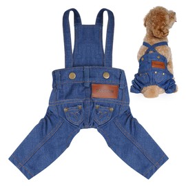 Dog Clothes Denim Overalls Pet Strap Pants for Small Puppy Cat Pets Jean Jacket Sling Jumpsuit Dog Apparel & Accessories (Blue, Small)