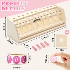 Menkxi 3500 Pcs Clothing Size Stickers Labels 7/8" with Wooden Tabletop Stickers Dispenser, Round Self Adhesive Labels for Clothing T Shirts Retail, 7 Size(Rainbow Color)