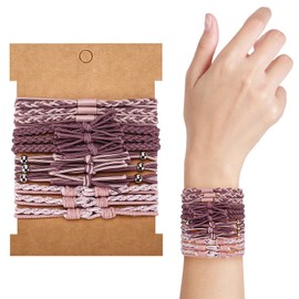 Yonchic 12-Piece Boho Hair Ties, No Damage Elastic Bracelets Ponytail Holders Fashion Hair Scrunchies Stylish Hair Accessories (Pink)