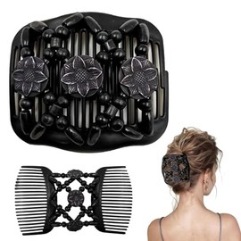 Hair Comb with Elastic Beads and Stretchy Hair Clip, 1 Piece Magic Hair Comb Double Clip for Girls, Beautiful Hair Accessories Elegant Hair Clip for Women, Hair Styling Hair Comb