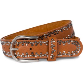 styleBREAKER Rivet Belt with Multicoloured Small Rivets, Belt Faux Leather, Plain, Can Be Shortened, Unisex 03010071, Cognac
