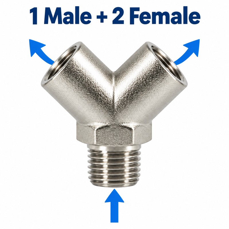 1/4in NPT Y-Shaped Pipe Splitter for Flow Distribution – Nickel-Plated