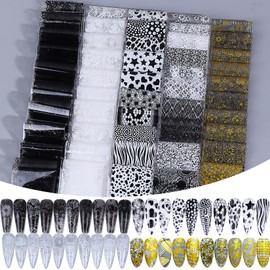 Lace Nail Transfer Foil Stickers 50PCS Black White Flower Lace Nail Foils Line Geometry Prints DIY Starry Paper Sheets Nails Art Decoration for Women Bride Wedding DIY Daily Designs Manicure Film