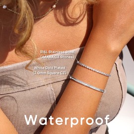 SUPNEER Silver Tennis Bracelets Bangle Bracelets for Women Silver Bracelet Cuff Cubic Zirconia StainlessSteel 18K White Gold Plated Dainty Love Jewelry Set Gift Christmas Birthdays Wedding Couples