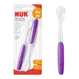NUK Easy Learning 10255207 Feeding Spoons Soft Silicone Extra-Long Non-Slip Handle BPA-Free Pistachio Pack of 2