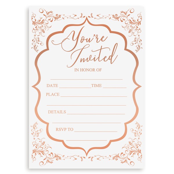 Fill in Invitations Wedding Rose Gold Foil - 25 Pack - Wedding Invitation, Hot Stamp Press. Party Invitations Birthday, Anniversary Celebration, Bridal or Baby Shower (Invitation Gold 1)