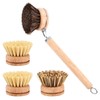 Wooden Dish Brush with 3 Replaceable Natural Bristle Heads