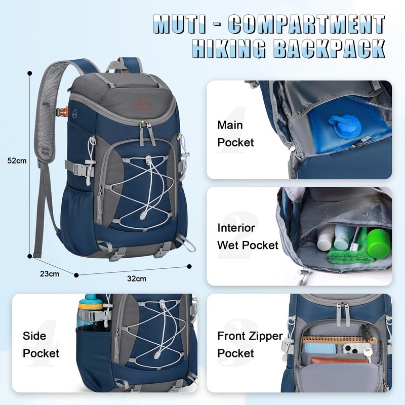 RAINSMORE Hiking Backpack 40L Foldable Lightweight Rucksack for Men with