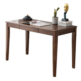 Solid Wood Desk with Drawer, Wooden Home Office Desk for Work, Student Computer Desk for Small Spaces, Gaming Study PC Desk for Bedroom, Easy to Assemble (Walnut Color 47 inch)