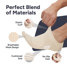 Eedor Athletic No Show Socks for Men & Women - Unisex No Show Non Slip Ankle Socks, Low Cut Invisible Socks for Men & Women, Cotton Socks, Running Socks & Casual Socks - 4-Pack, M, Beige