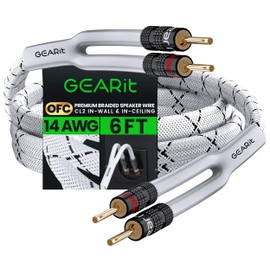 GearIT Hi-Fi 2x2.5mm≤ Speaker Wire with Banana Plugs (1.821 Meters - White) OFC Oxygen-Free Copper, CL2 In-Wall Speaker Cable, Heavy-Duty Braided - 14 Gauge AWG, 3 Feet
