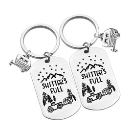 Shitter's Full Camper Keychain Happy Camper RV Keychain Unique Gifts for Men Women Camper Trailer Outdoors Mountains Vacation Jewelry 2pcs