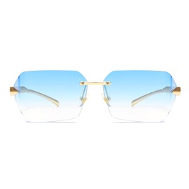 Long Keeper Rimless Square Sunglasses Metal Wrap Around Punk Sunglasses Trendy Rectangle Tinted Glasses Clear Rimless Fashion Shades for Women Men