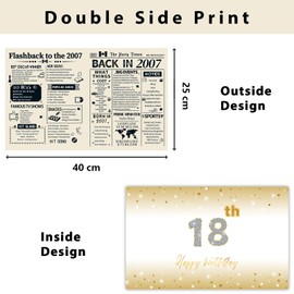 HOMANGA 18th Birthday Card, 18th Birthday Gifts for Girls Boys, Back in 2007 birthday Card with Envelope, 18th Bday Card for Son Daughter Him Her, 20x25 CM