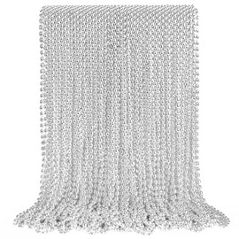 100 PCS Silver Mardi Gras Beads, 30.5" Silver Oval Christmas Beads Necklaces, Metallic Patriotic Beads Necklaces, Parade Throws Accessories for Christmas Independence Day Wedding Birthday Party