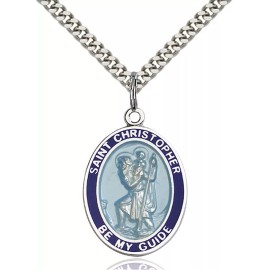 Bliss Sterling Silver Saint Christopher Catholic Medal Pendant Necklace 24" Chain Gift