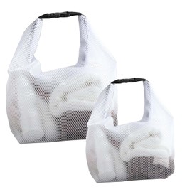 YUEcthynous White Mesh Shower Bag, Pack of 2 Mesh Shower Bags, Women Waterproof Toiletry Bag for Men and Women, Lightweight, Ideal for Travel, Gym, Beach (2 Sizes)