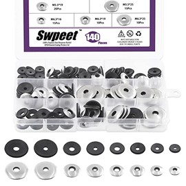 Swpeet 140Pcs 8 Sizes #8#10#12#14 Stainless Steel Neoprene EPDM Bonded Sealing Washers Gasket Assortment Kit, Rubber Bonded Sealing Washers for 8# 10# 12# 14# Screws