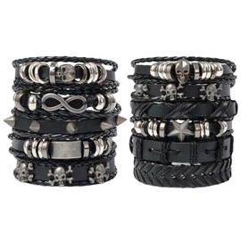 BDSHUNBF Set of 2 Braided Leather Bracelets, Rock Accessories, for Men, Women, Cuff, Costume Gift