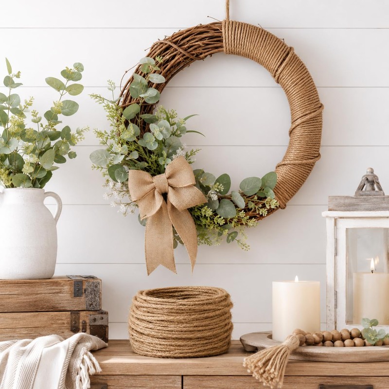 32 Ft Wired Jute Twine, Bendable Wired Twine for Wreaths
