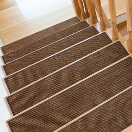 SMILOOL Stair Treads Non Slip for Wooden Steps Indoor 9" x 36" 15 Pack Extra Wide Stairs Tread Carpet Runner, Step Pads with Reusable Adhesive for Dogs Kids Elders, Machine Washable, Brown