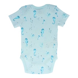 Organic Cotton Summer Baby Onesie - Seahorses Teal, 0-3 MTHS