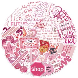 50 PCS Pink Inspirational Stickers Motivational Love Sticker for Journaling Laptop Scrapbook Water Bottles Guitar Suitcase Phone Snowboard Gifts for Women Girl Kids Adult Teens (Pink Quotes)