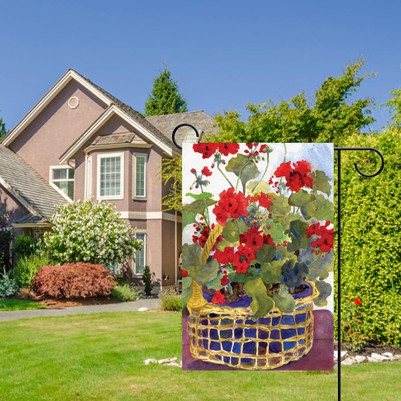 DMERBYL Geranium Basket 12.5 X 18" Decorative Garden Flag