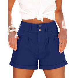 Hilltichu Womens Relaxed Fit Casual High Waist Pocketed Denim Shorts (Blue,X-Large,US,Alpha,X-Large,Regular,Regular)