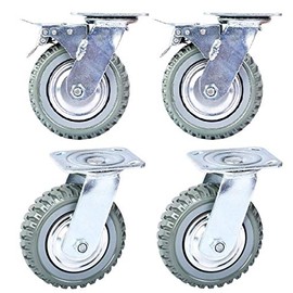 Mateda 8 inch All Swivel Caster Wheels, Heavy Duty 4Pcs Pack Anti-Skid Rubber Swivel Casters with 360 Degree Top Plate (2 with Brakes Lock & 2 Without)