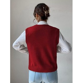 RefindWin Womens Casual V Neck Cable Knit Sweater Vest Solid Sleeveless Tank Tops Women Vest Red M