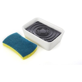 Full Circle Bubble Up Ceramic Soap Dispenser & Scrubber Sponge Set, White