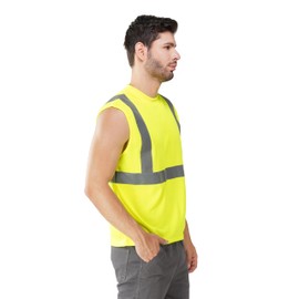 North 15 Men's Safety Yellow Muscle Shirt - Reflective Safety Tank Top-6110-Yell-XL