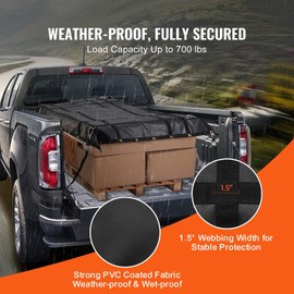Happybuy Load Mesh, 72x57 inches, Strong Freight Mesh for Truck Bed, 4 Adjustable Straps with Clip-Ons and Rubberized Hooks, Durable, Suitable for Pickup, Jeep, Truck, SUV, Boat (Black)