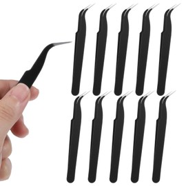 Tweezers for Crafting, 10 Pcs Stainless Steel Curved Craft Tweezers, Black Sticker Tweezer Kit Multipurpose Precision Tweezer for DIY Jewelry Making, Scrapbooking, Eyelash Extension