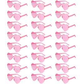 NACHLYNN 24 Pcs Pink Heart Sunglasses for Women Rimless Heart Shaped Sunglasses Transparent Candy Color Heart Glasses for Party Favors
