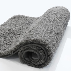 Bathroom Rugs Sets 2 Piece,Extra Soft Microfiber Bath Mats Set,Non-Slip Bath Carpet,Absorbant Bathroom Rug Set, Shaggy Bath Floor Mats for Bathroom, Machine Washable (20" x 32" Plus 16" x 24", Grey)